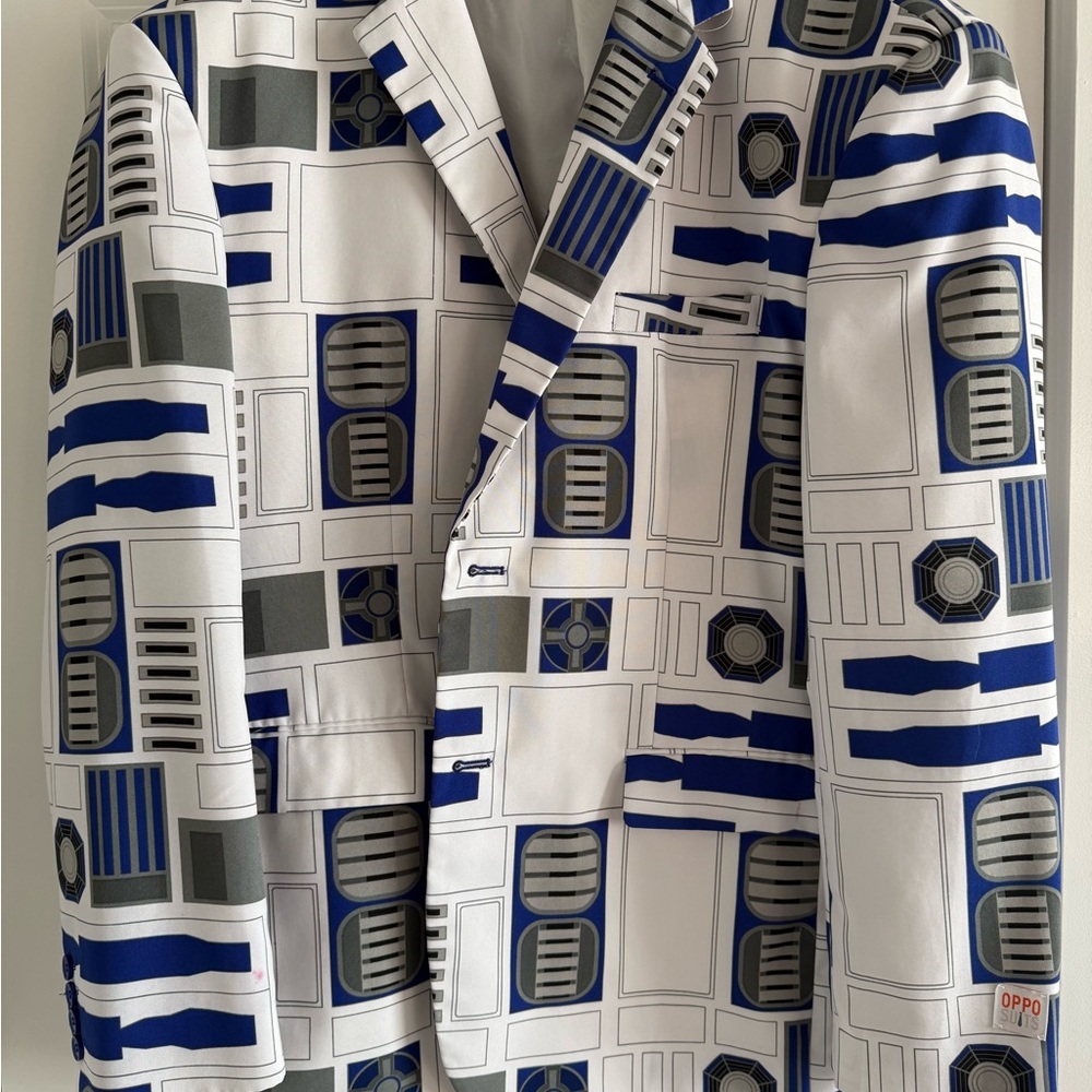OppoSuits White and Blue Patterned Suit